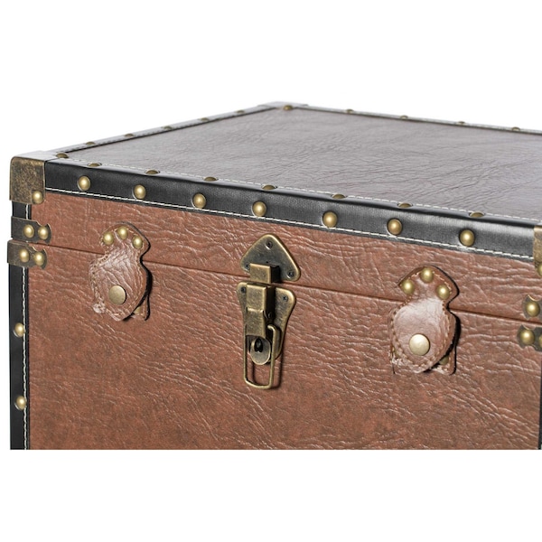 Vintiquewise Brown and Black Trimmed Faux Leather Lockable Square Lined Storage Trunk, End Table on Metal Stand - QI003796.BN