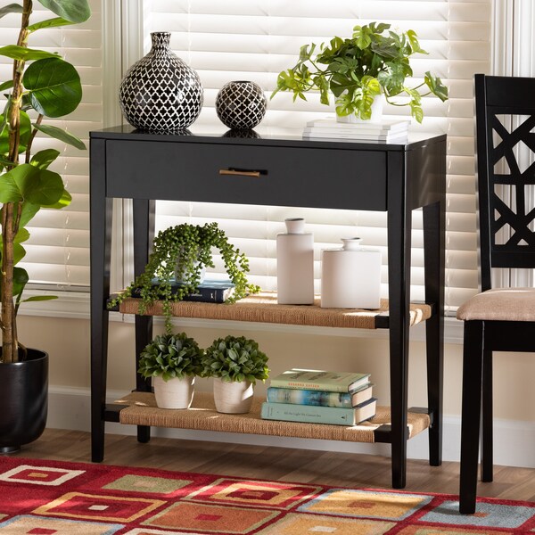 Baxton Studio Freya Modern Bohemian Black Finished Bayur Wood 1-Drawer Console Table - 227-12897-ZORO