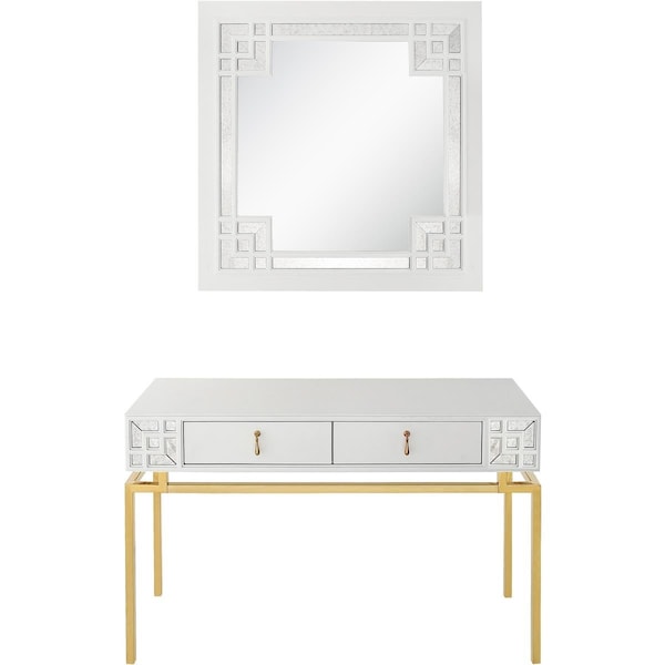 Templeton 15.7 x 47.2 x 29.5 in. Dynasty Wall Mirror & Console Table Set, White - TE2839271