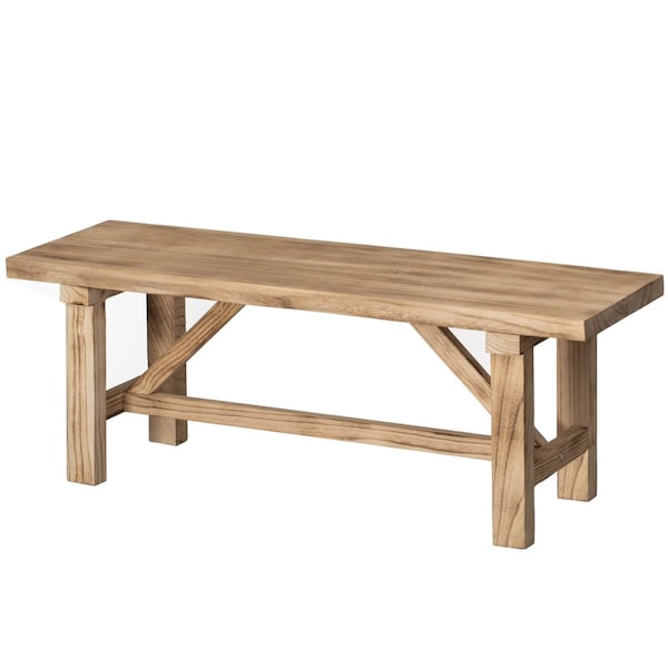 Vintiquewise 46'' Wooden Bench Farmhouse Entryway Organizer Retro Rustic Accent Seat Natural Wood Armless - QI004773-48