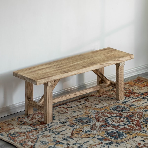 Vintiquewise 46'' Wooden Bench Farmhouse Entryway Organizer Retro Rustic Accent Seat Natural Wood Armless - QI004773-48
