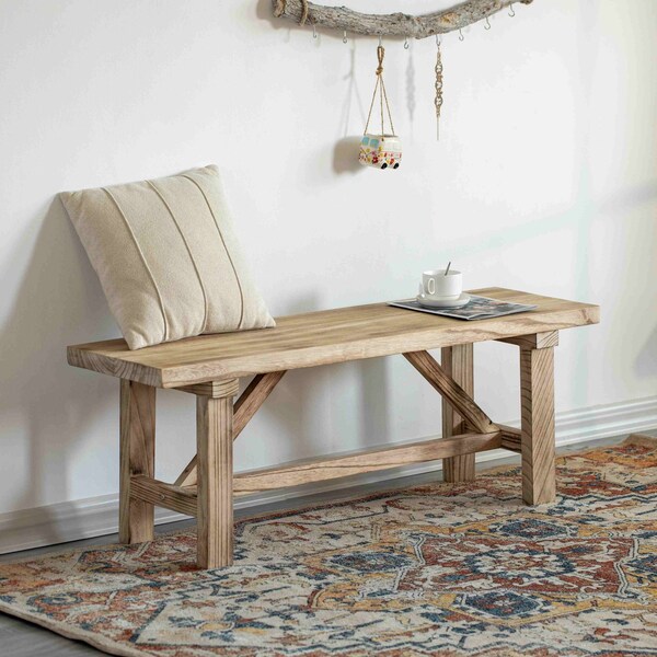 Vintiquewise 46'' Wooden Bench Farmhouse Entryway Organizer Retro Rustic Accent Seat Natural Wood Armless - QI004773-48