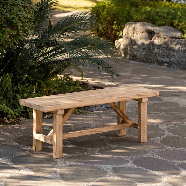 Vintiquewise 46'' Wooden Bench Farmhouse Entryway Organizer Retro Rustic Accent Seat Natural Wood Armless - QI004773-48