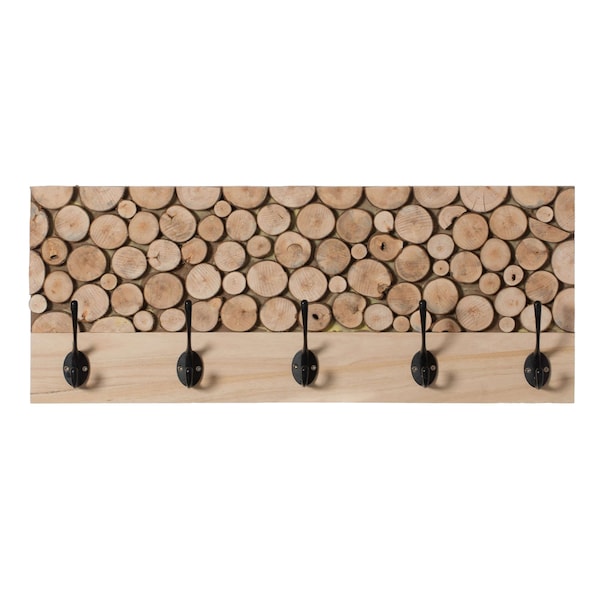 Vintiquewise Natural Wood Hook Rack with Five Hooks for Entryway, Office, Bedroom, and Playroom - QI004387