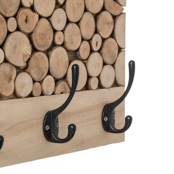 Vintiquewise Natural Wood Hook Rack with Five Hooks for Entryway, Office, Bedroom, and Playroom - QI004387