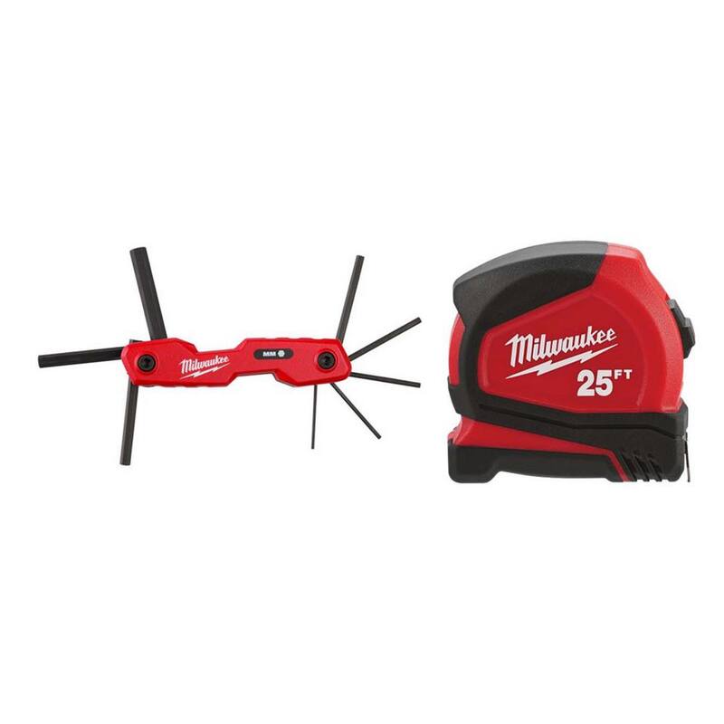 Milwaukee Folding Metric Hex Key Set (8-Piece) with Compact Auto Lock 25 ft. SAE Tape Measure with Fractional Scale - 48-22-2182-48-22-6625