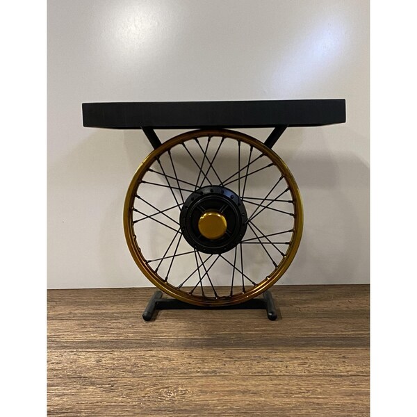 Homeroots 22 x 14 x 23.5 in. Black & Gold Wheel Accent Table - 388285