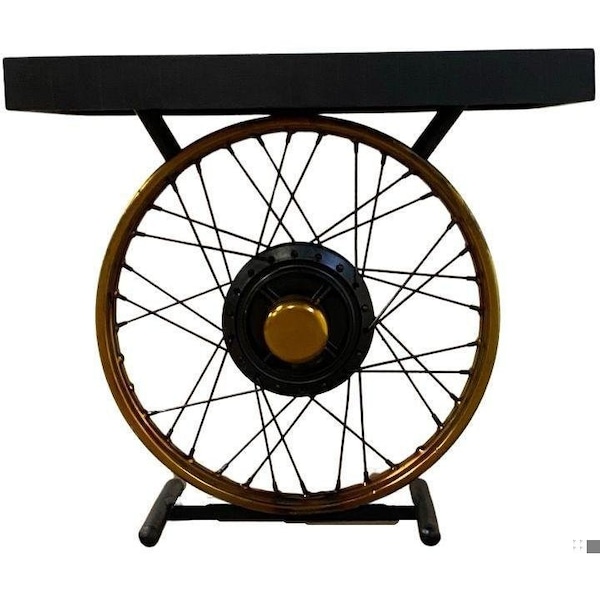 Homeroots 22 x 14 x 23.5 in. Black & Gold Wheel Accent Table - 388285