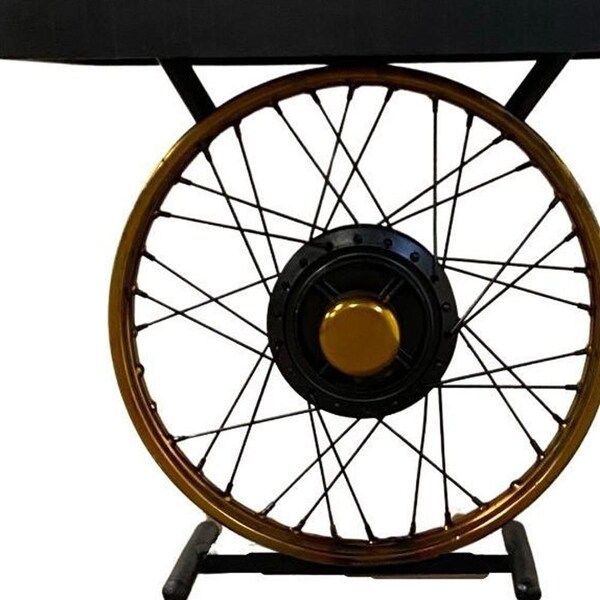 Homeroots 22 x 14 x 23.5 in. Black & Gold Wheel Accent Table - 388285