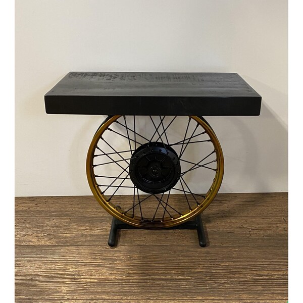 Homeroots 22 x 14 x 23.5 in. Black & Gold Wheel Accent Table - 388285