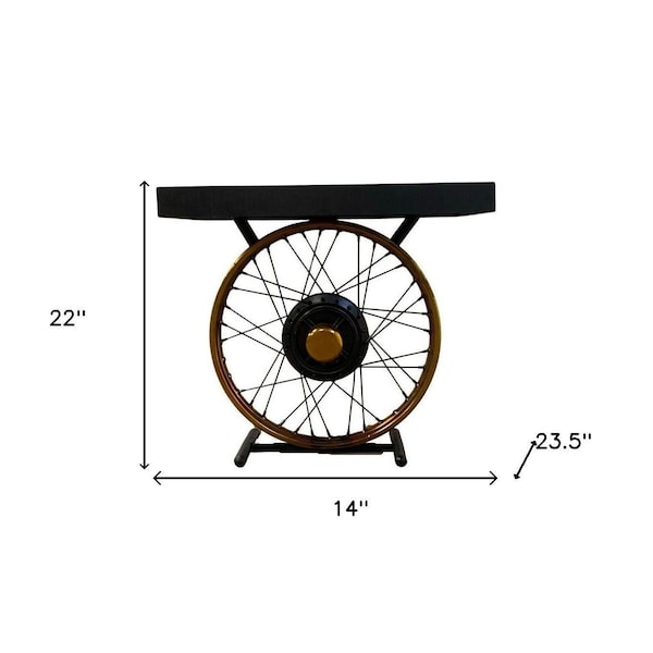 Homeroots 22 x 14 x 23.5 in. Black & Gold Wheel Accent Table - 388285