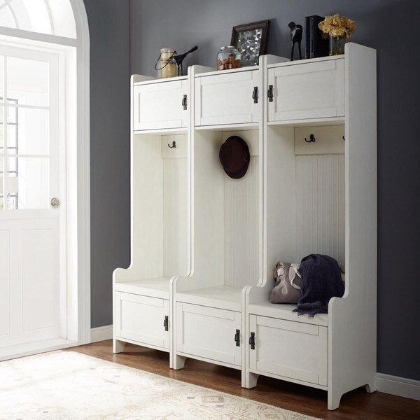 Crosley 3 Piece Fremont Entryway Kit - Three Towers, Distressed White, 3Pk - KF60005WH