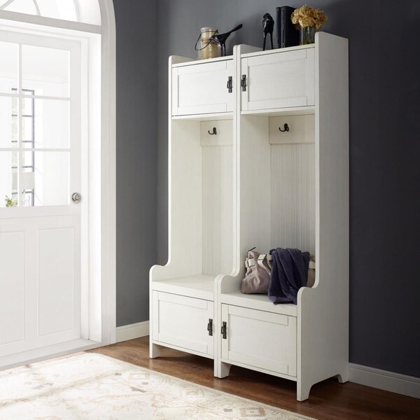 Crosley 2 Piece Fremont Entryway Kit - Two Towers, Distressed White, 2Pk - KF60004WH
