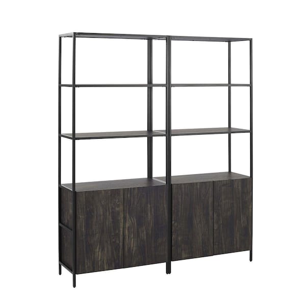 Templeton 68 x 16 x 80.50 in. Jacobsen Etagere Set - 2 Large Etageres, Brown Ash & Matte Black - 2 Piece - TE2447771