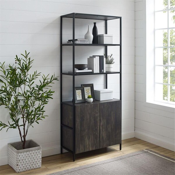 Crosley 34 x 15.25 x 80.50 in. Jacobsen Large Etagere, Brown Ash & Matte Black - CF1317-BR