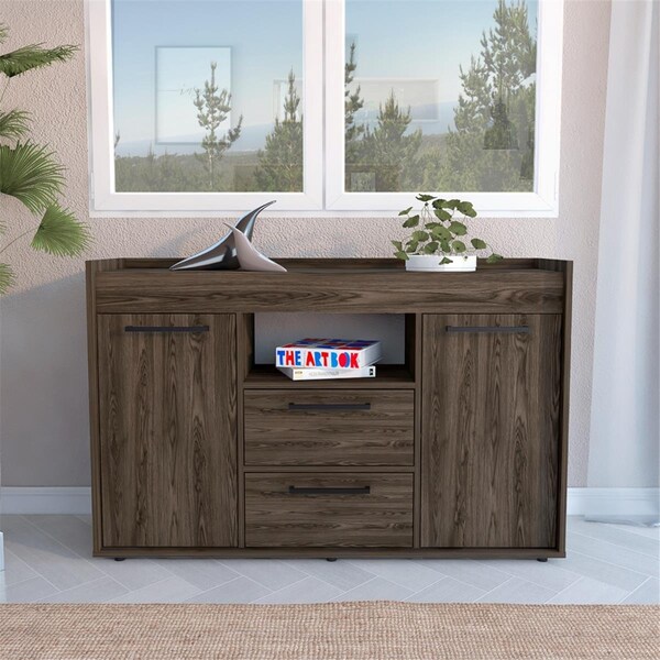 Depot E-Shop Hart Sideboard Double Door Cabinet, Dark Walnut - DE-BLC6706