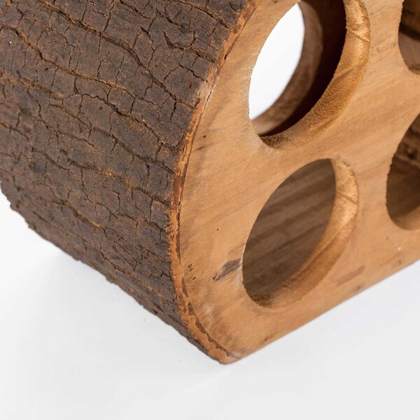 Vintiquewise Round Wood Log Style with Bark 4 Bottle Countertop Wine Rack Holder - QI003887