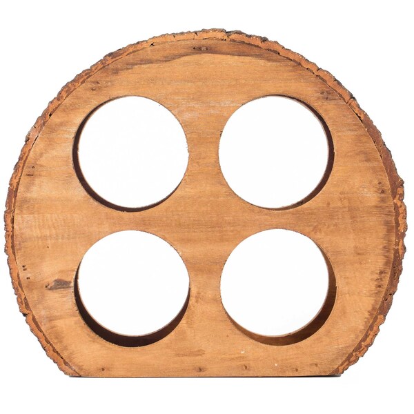 Vintiquewise Round Wood Log Style with Bark 4 Bottle Countertop Wine Rack Holder - QI003887