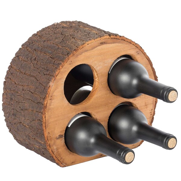 Vintiquewise Round Wood Log Style with Bark 4 Bottle Countertop Wine Rack Holder - QI003887