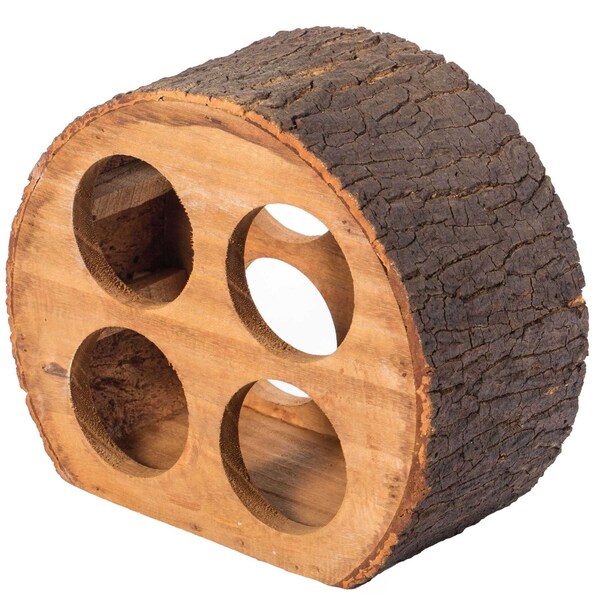 Vintiquewise Round Wood Log Style with Bark 4 Bottle Countertop Wine Rack Holder - QI003887