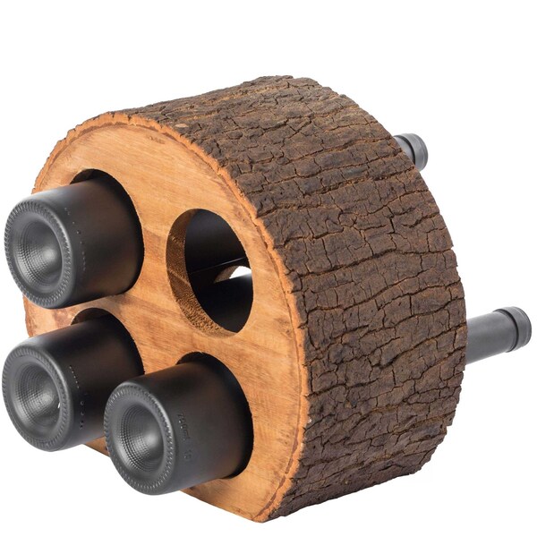 Vintiquewise Round Wood Log Style with Bark 4 Bottle Countertop Wine Rack Holder - QI003887