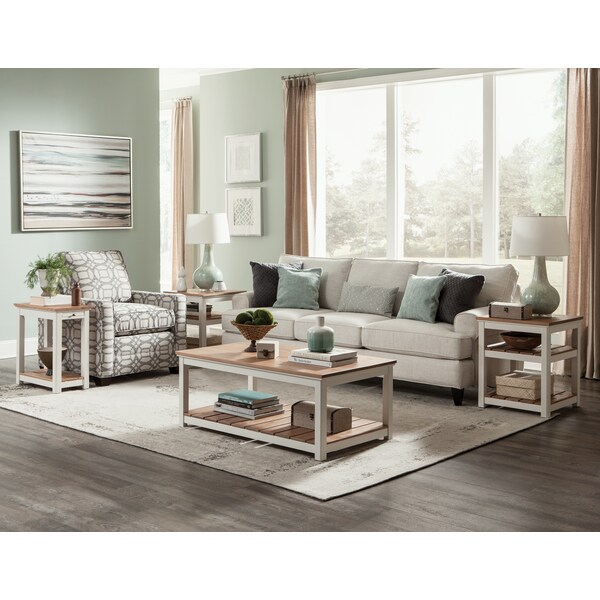Alaterre Furniture Savannah 45"w Coffee Table, Ivory with Natural Wood Top - ASVA11IVW