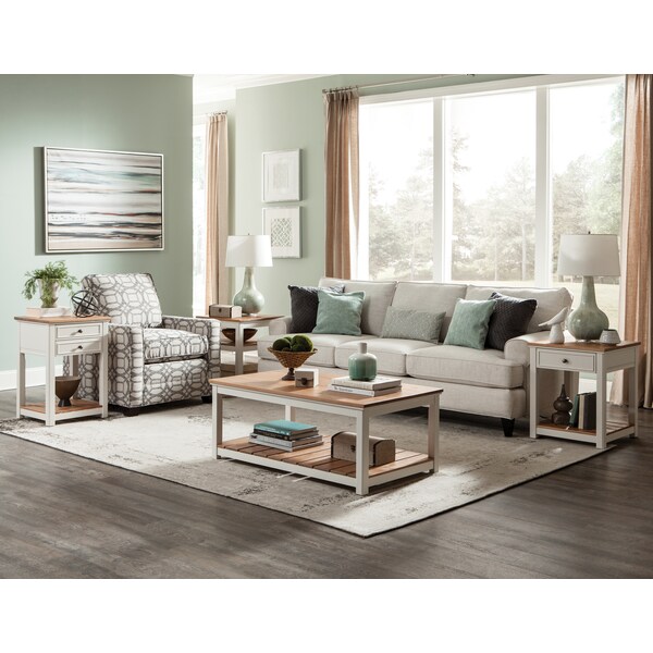 Alaterre Furniture Savannah 45"w Coffee Table, Ivory with Natural Wood Top - ASVA11IVW