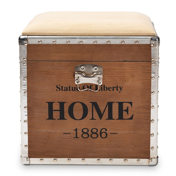 Baxton Studio Violetta Beige Upholstered Wood Storage Trunk Ottoman - 152-9193