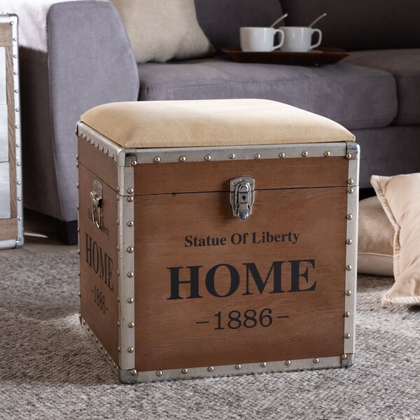 Baxton Studio Violetta Beige Upholstered Wood Storage Trunk Ottoman - 152-9193