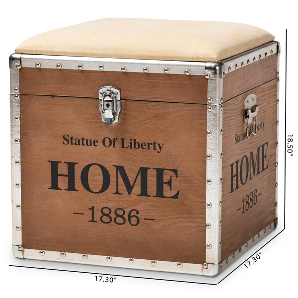 Baxton Studio Violetta Beige Upholstered Wood Storage Trunk Ottoman - 152-9193
