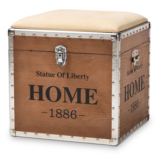 Baxton Studio Violetta Beige Upholstered Wood Storage Trunk Ottoman - 152-9193