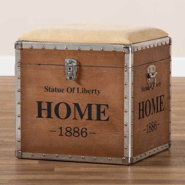 Baxton Studio Violetta Beige Upholstered Wood Storage Trunk Ottoman - 152-9193