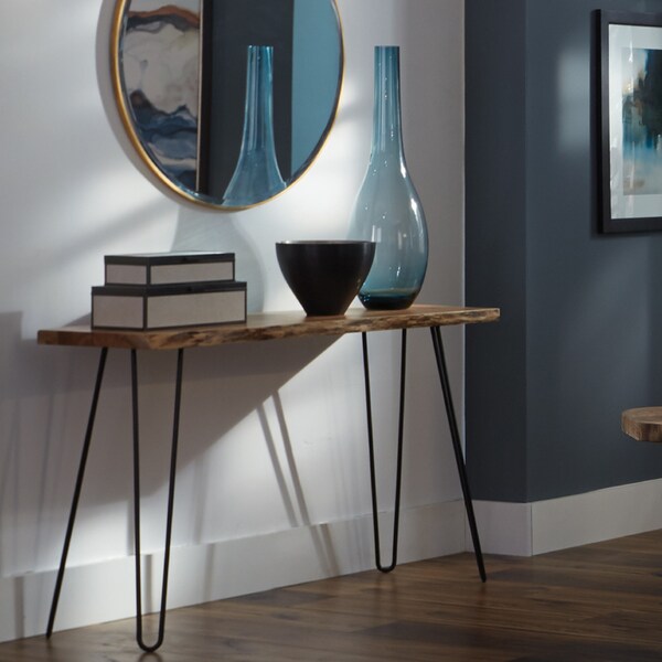 Alaterre Furniture Hairpin Natural Live Edge Wood with Metal 48" Media Console Table, Natural - AWDD1020
