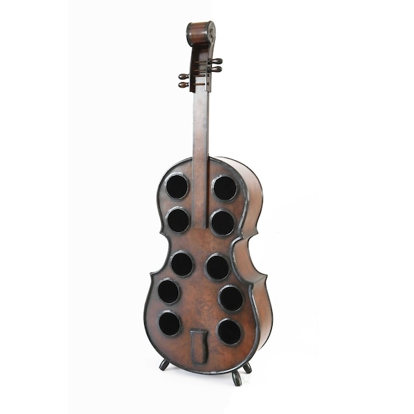 Vintiquewise Decorative 10 Bottle Wooden Cello Shaped Wine Rack 53 Inch Floor Violin - QI003607L