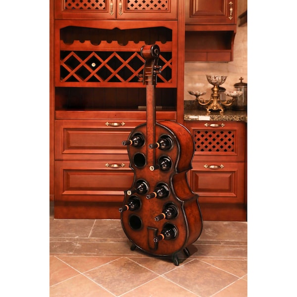 Vintiquewise Decorative 10 Bottle Wooden Cello Shaped Wine Rack 53 Inch Floor Violin - QI003607L