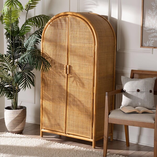 Bali & Pari Paloma Modern Bohemian Light Honey Rattan Large Storage Cabinet - 242-13571-ZORO