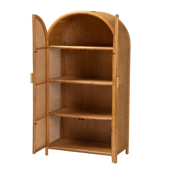 Bali & Pari Paloma Modern Bohemian Light Honey Rattan Large Storage Cabinet - 242-13571-ZORO