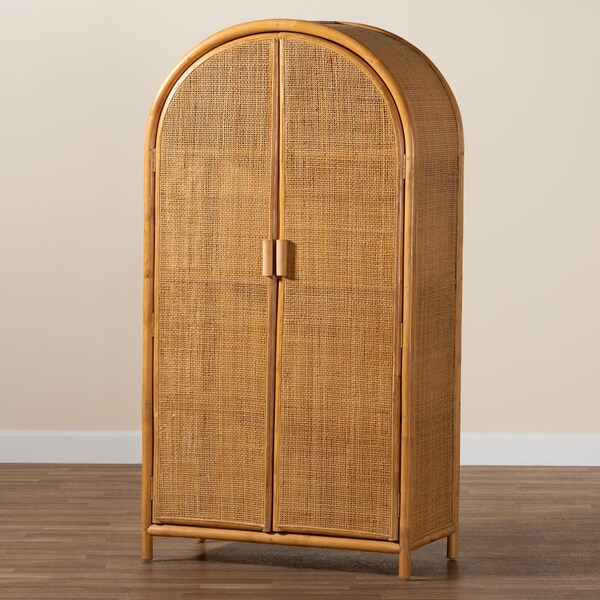 Bali & Pari Paloma Modern Bohemian Light Honey Rattan Large Storage Cabinet - 242-13571-ZORO