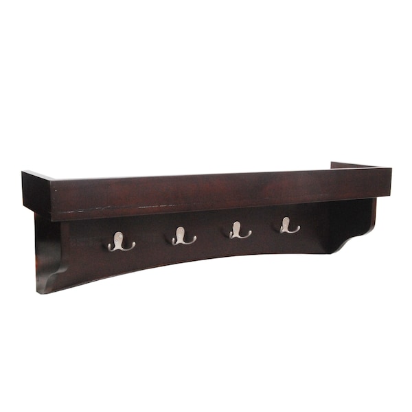 Alaterre Furniture Shaker Cottage Coat Hooks with Tray Shelf, Espresso - ASCA09P0