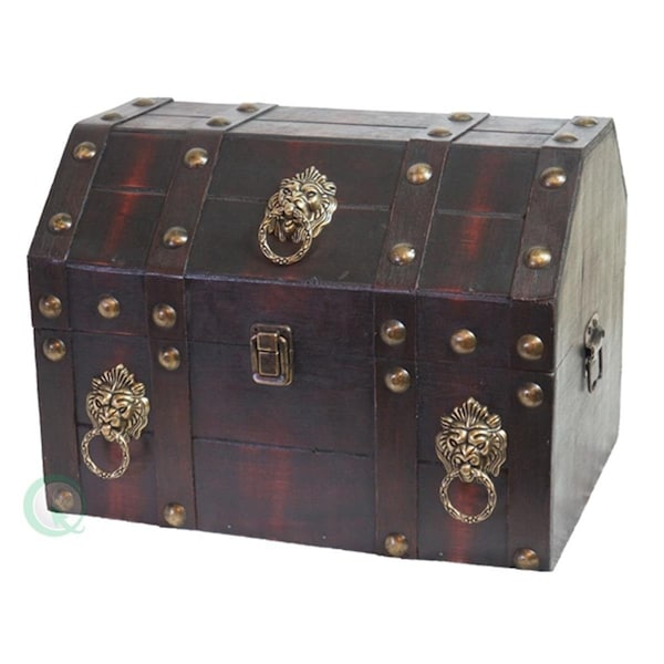 Quickway Imports Quickway Imports QI003039 Antique Pirate Treasure Chest with Lion Rings - QI003039