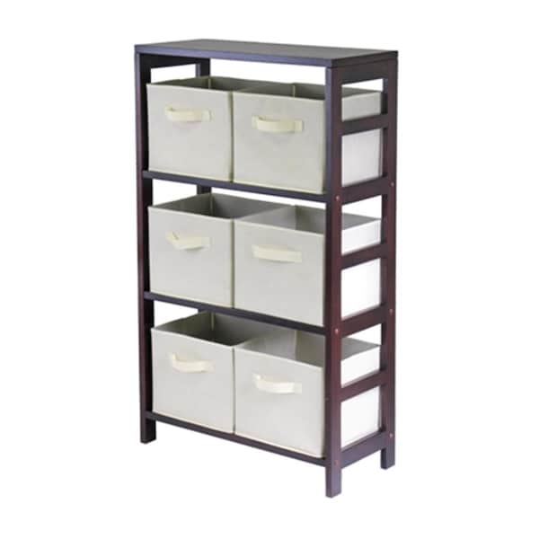 Doba-Bnt Capri 3 Section M Storage Shelf with 6 Foldable Fabric Baskets - Walnut and Beige - SA143699