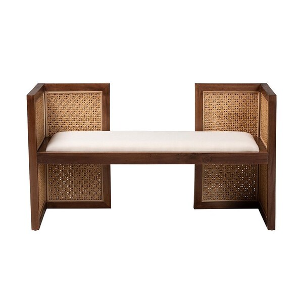 Bali & Pari Lovina Bohemian Light Honey Rattan and Acacia Wood Accent Bench - 246-13575-ZORO