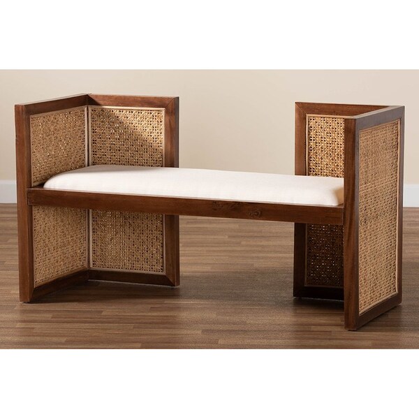 Bali & Pari Lovina Bohemian Light Honey Rattan and Acacia Wood Accent Bench - 246-13575-ZORO
