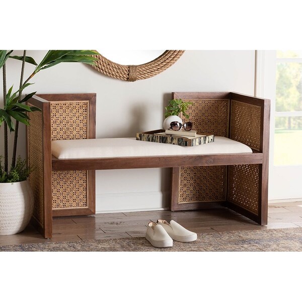 Bali & Pari Lovina Bohemian Light Honey Rattan and Acacia Wood Accent Bench - 246-13575-ZORO