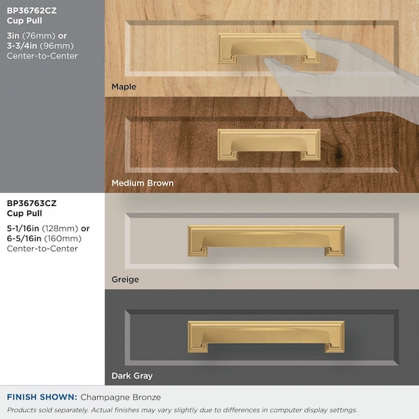 Amerock Appoint 3 in & 3-3/4 in 76mm & 96 mm Center-to-Center Champagne Bronze Cabinet Cup Pull - BP36762CZ