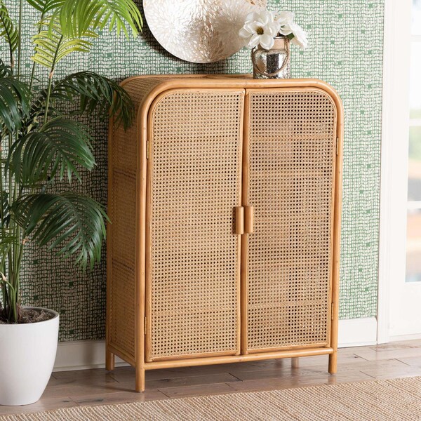 Bali & Pari Curacao Modern Bohemian Light Honey Rattan 2-Door Storage Cabinet - 243-13569-ZORO