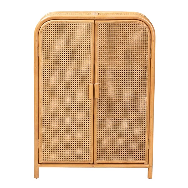 Bali & Pari Curacao Modern Bohemian Light Honey Rattan 2-Door Storage Cabinet - 243-13569-ZORO