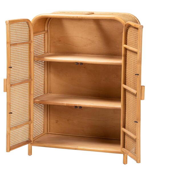 Bali & Pari Curacao Modern Bohemian Light Honey Rattan 2-Door Storage Cabinet - 243-13569-ZORO