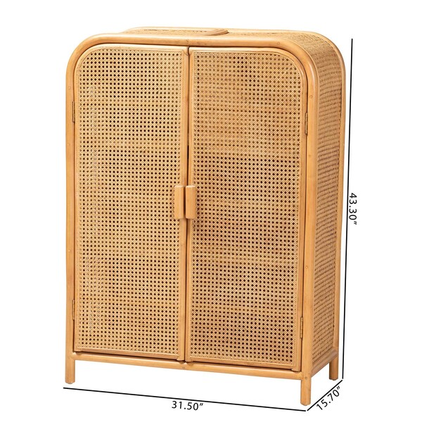 Bali & Pari Curacao Modern Bohemian Light Honey Rattan 2-Door Storage Cabinet - 243-13569-ZORO