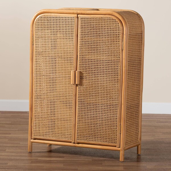 Bali & Pari Curacao Modern Bohemian Light Honey Rattan 2-Door Storage Cabinet - 243-13569-ZORO